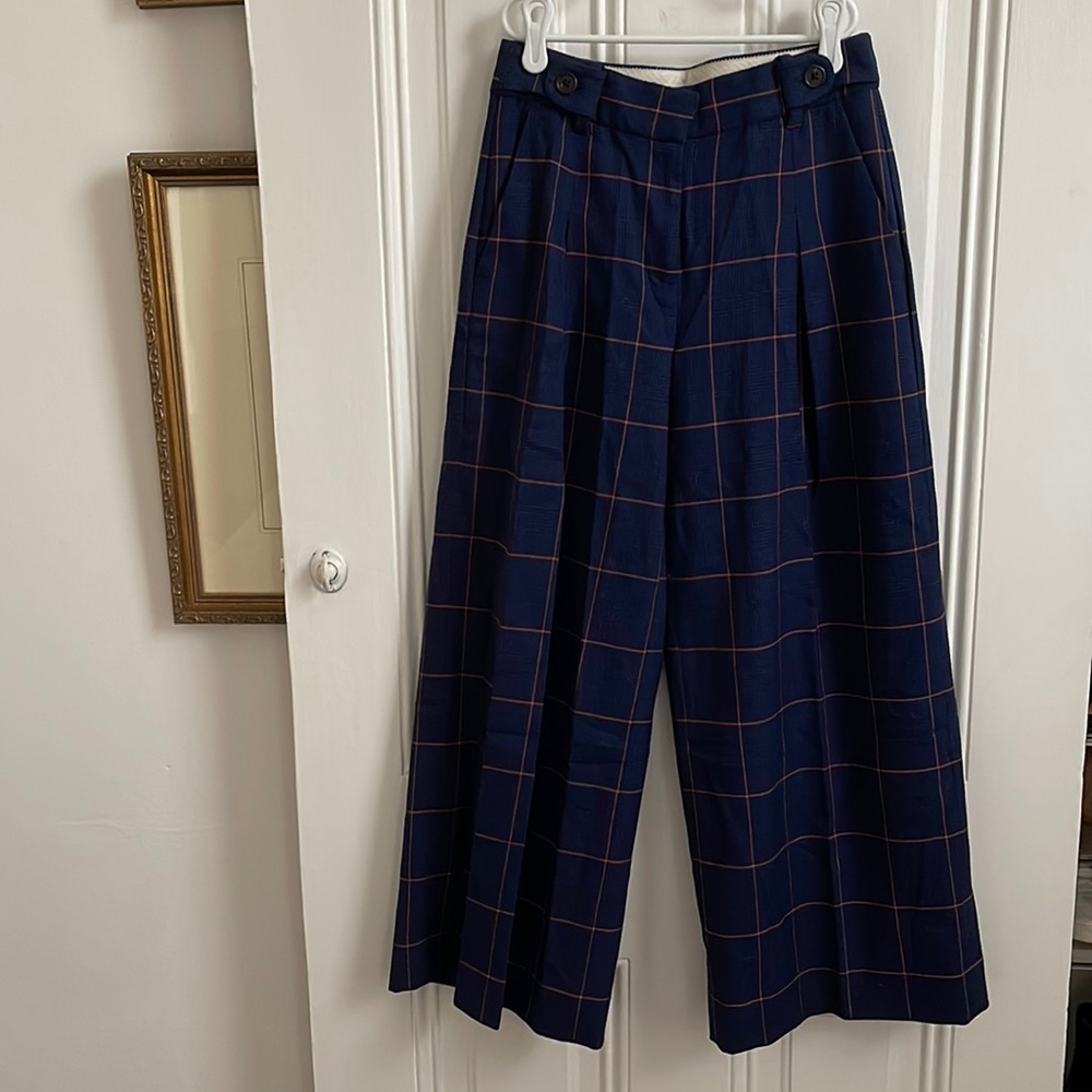 J. Crew Navy Wool Wide Leg Ankle Trousers